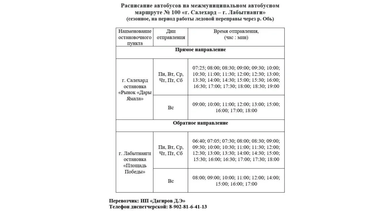 Расписание автобусов Салехард — Лабытнанги. Фото: dtidh.yanao.ru